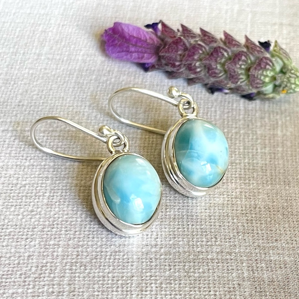 925 Sterling silver Larimar dangle earrings! B O H O - Picture 3 of 17